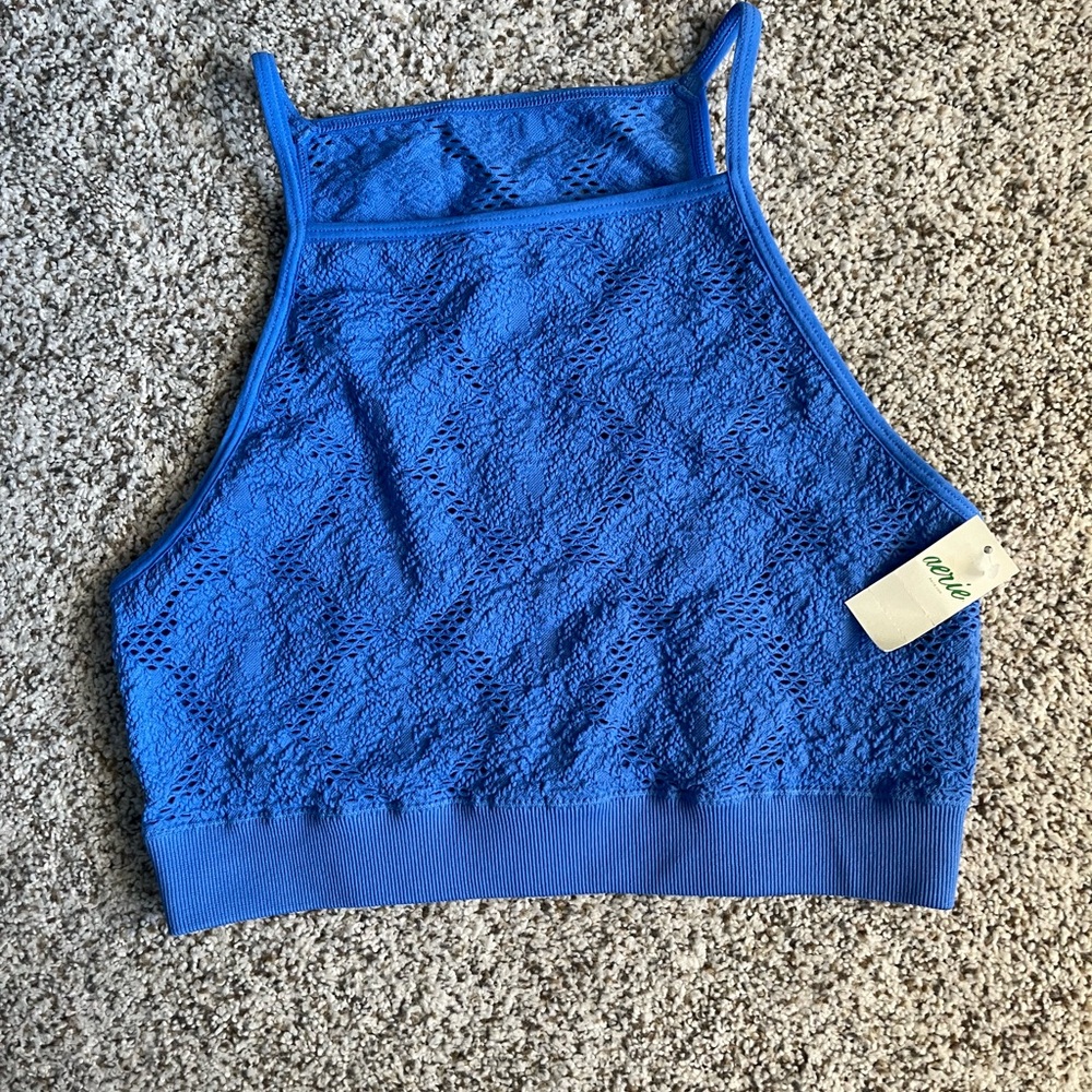 Aerie blue knit halter crop top.
